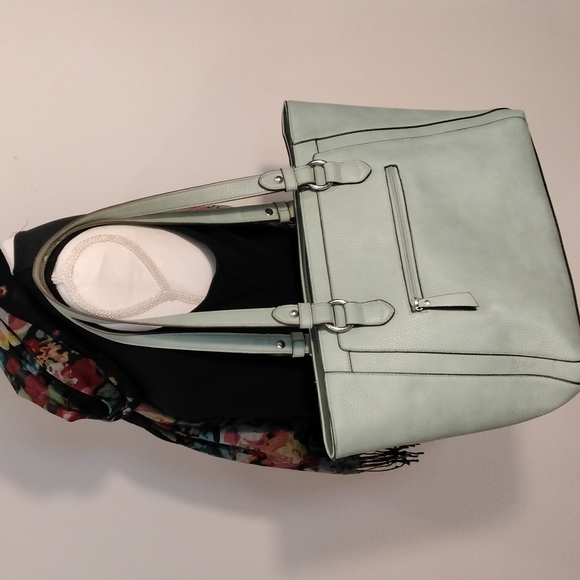 Jessica Simpson Scallop Detail Satchel Shoulder Bag Robin Egg Blue With Pockets - Picture 2 of 7